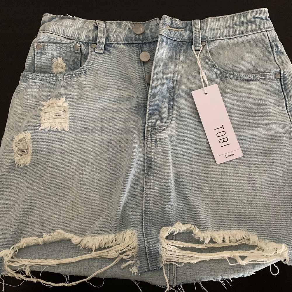 Ripped Light wash Denim Skirt